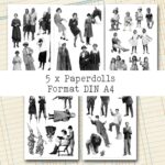 Paperdolls, schwarz-weiß, Frauen, Männer, Kinder [Digital]