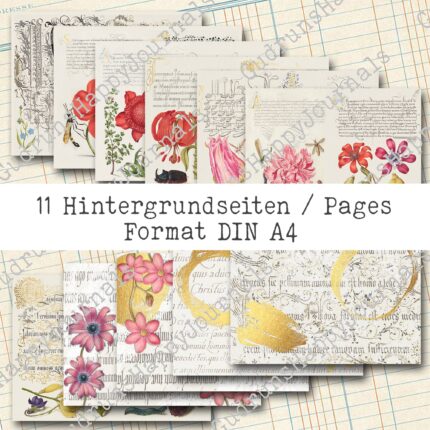 Natur und Schrift, 11 Seiten, Hintergrund Papier-Set [Digital]