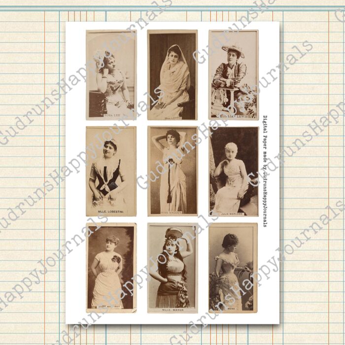 Vintage Zigarettenkarten, Schauspielerinnen, halbe Figur (sepia) [Digital] – Bild 3