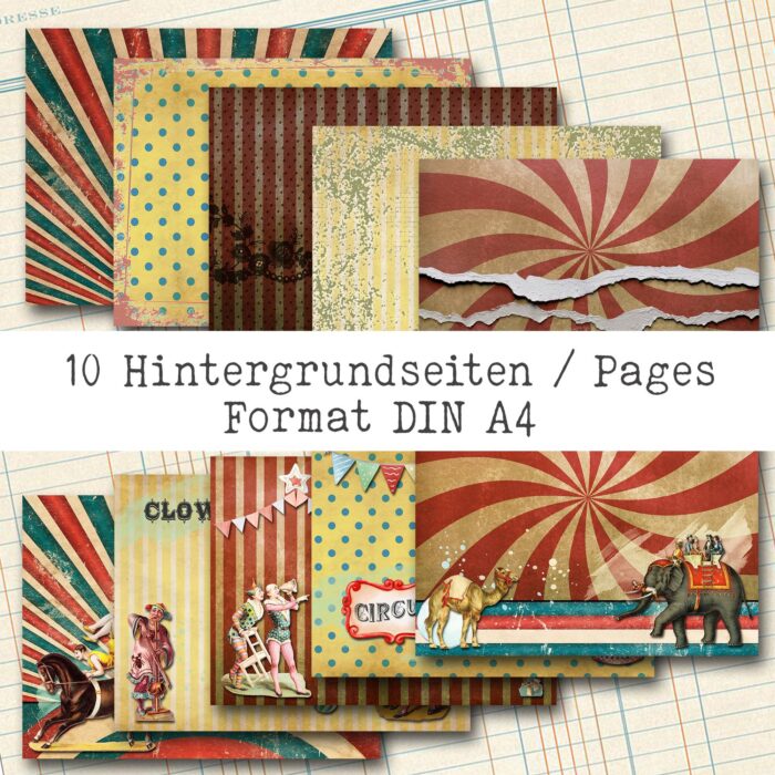 Manege frei - Der Zirkus kommt,  10 Seiten, Hintergrund Papier-Set [Digital] – Bild 2