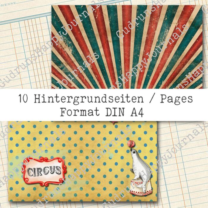 Manege frei - Der Zirkus kommt,  10 Seiten, Hintergrund Papier-Set [Digital] – Bild 4