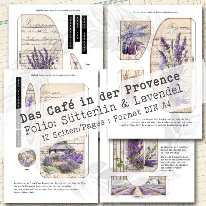 Das Café in der Provence, Sütterlin + Lavendel, Folio Bastelset, 12 Seiten [Digital] – Bild 3