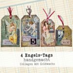 4 Scrap-Tags mit Engelmotiven, handgemacht