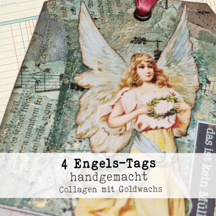 4 Scrap-Tags mit Engelmotiven, handgemacht – Bild 3