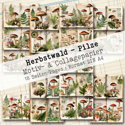 Herbstwald - Pilze , Motiv- & Collagepapier, 18 Seiten [Digital]