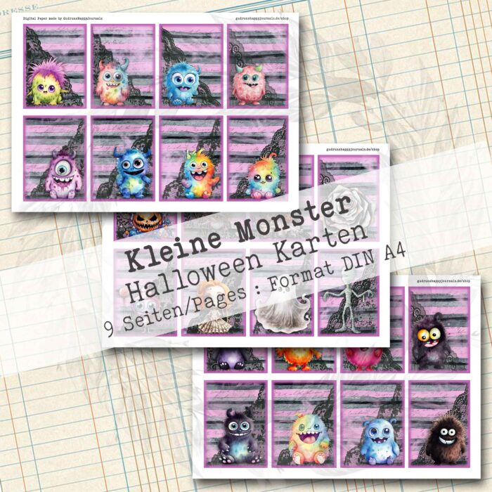 Niedliche Monster, Halloween Karten, 9 Seiten [Digital] – Bild 4