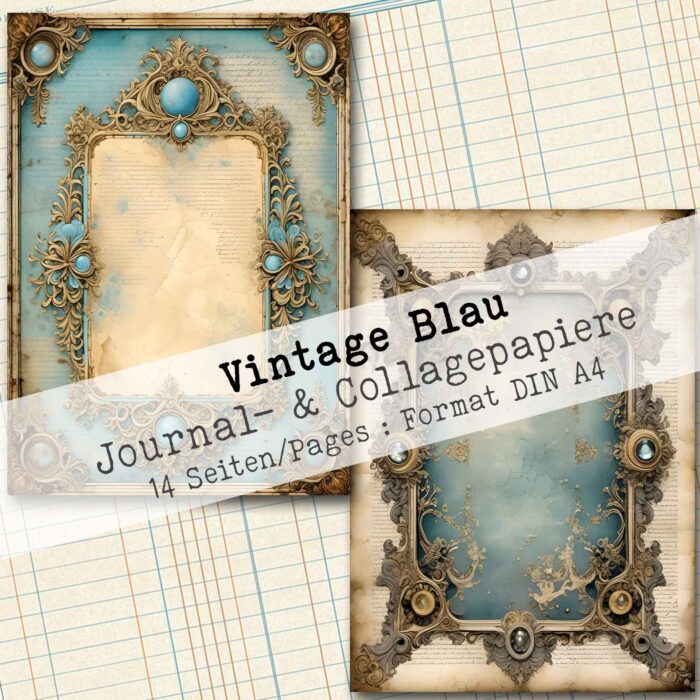 Vintage Blau, Hintergrund- & Collagepapier, 14 Seiten [Digital] – Bild 7