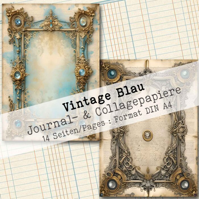 Vintage Blau, Hintergrund- & Collagepapier, 14 Seiten [Digital] – Bild 6