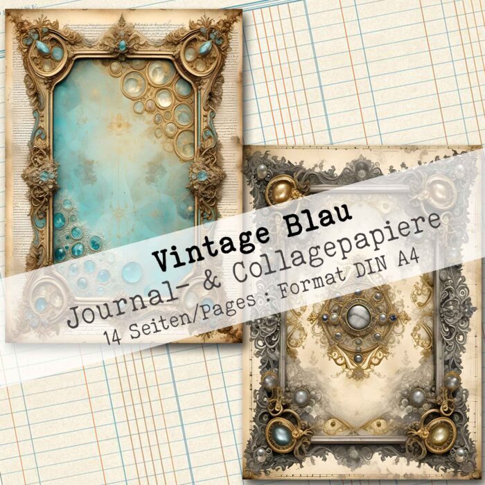 Vintage Blau, Hintergrund- & Collagepapier, 14 Seiten [Digital] – Bild 4