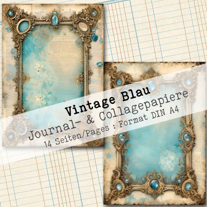 Vintage Blau, Hintergrund- & Collagepapier, 14 Seiten [Digital] – Bild 3