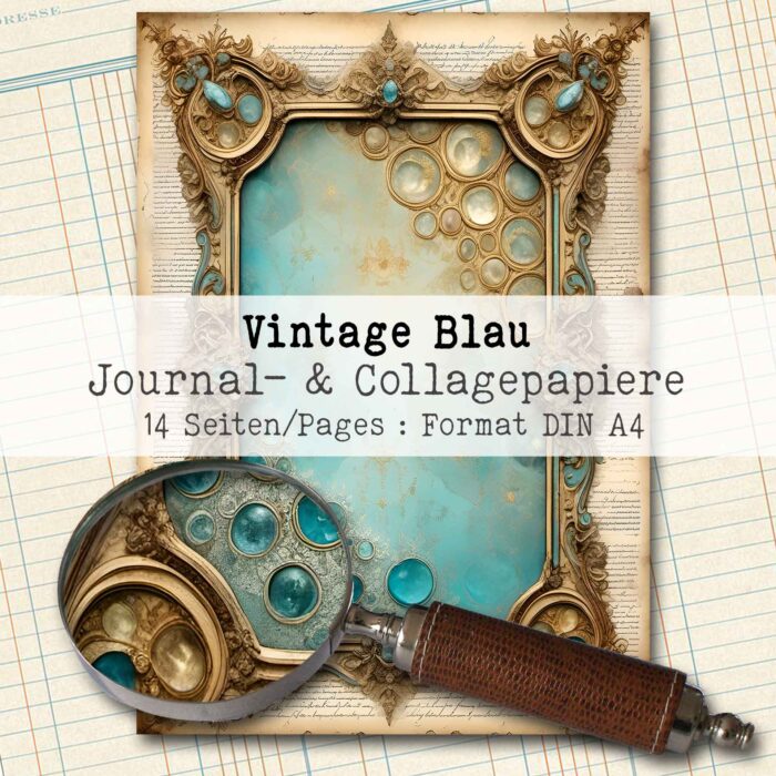 Vintage Blau, Hintergrund- & Collagepapier, 14 Seiten [Digital] – Bild 2