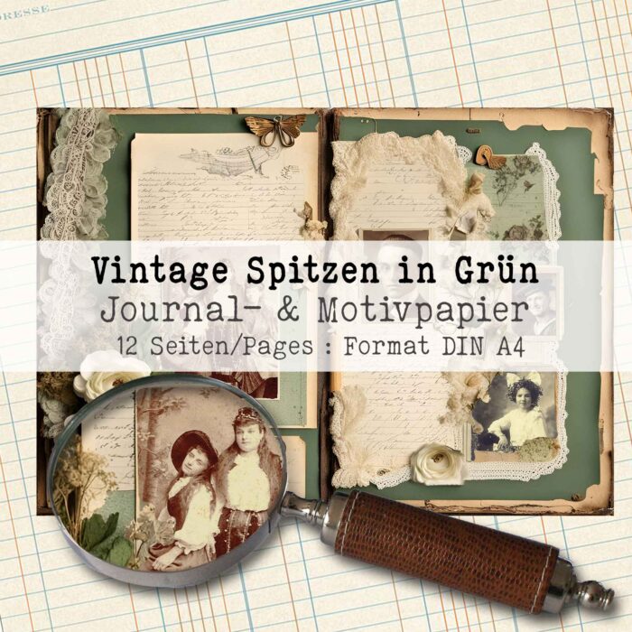 Vintage Spitzen in Grün, Motivpapier, 12 Seiten [Digital] – Bild 2