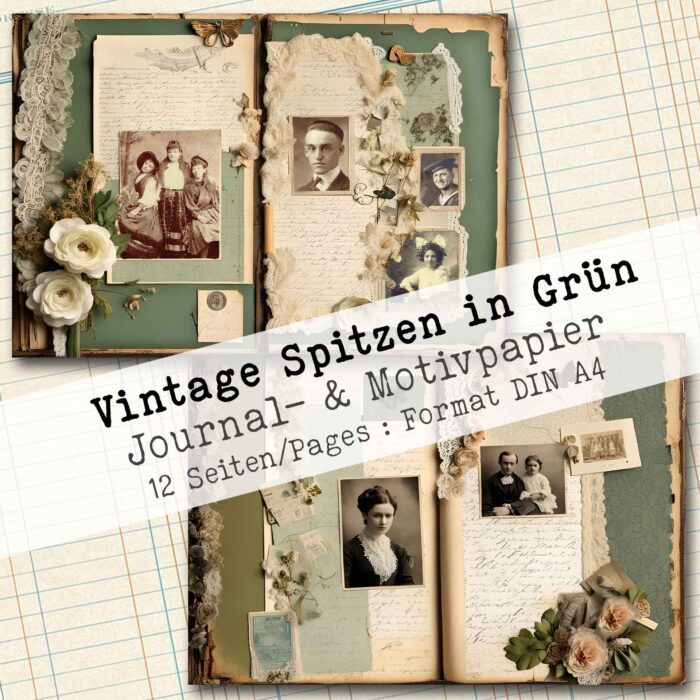 Vintage Spitzen in Grün, Motivpapier, 12 Seiten [Digital] – Bild 6
