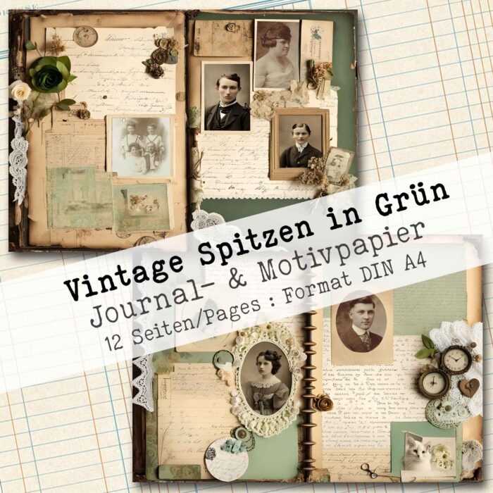 Vintage Spitzen in Grün, Motivpapier, 12 Seiten [Digital] – Bild 3