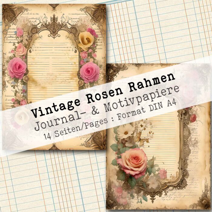 Vintage Rosen Rahmen, Journal- & Motivpapiere, 14 Seiten [Digital] – Bild 9