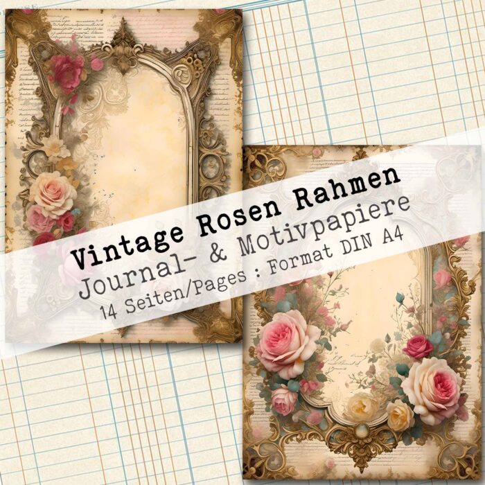 Vintage Rosen Rahmen, Journal- & Motivpapiere, 14 Seiten [Digital] – Bild 8