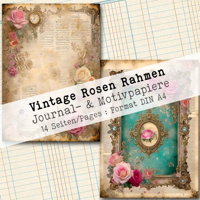 Vintage Rosen Rahmen, Journal- & Motivpapiere, 14 Seiten [Digital] – Bild 7