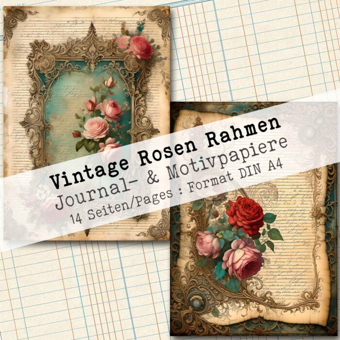 Vintage Rosen Rahmen, Journal- & Motivpapiere, 14 Seiten [Digital] – Bild 6