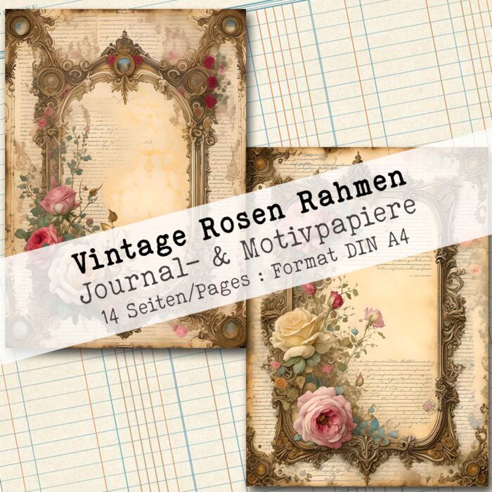 Vintage Rosen Rahmen, Journal- & Motivpapiere, 14 Seiten [Digital] – Bild 5