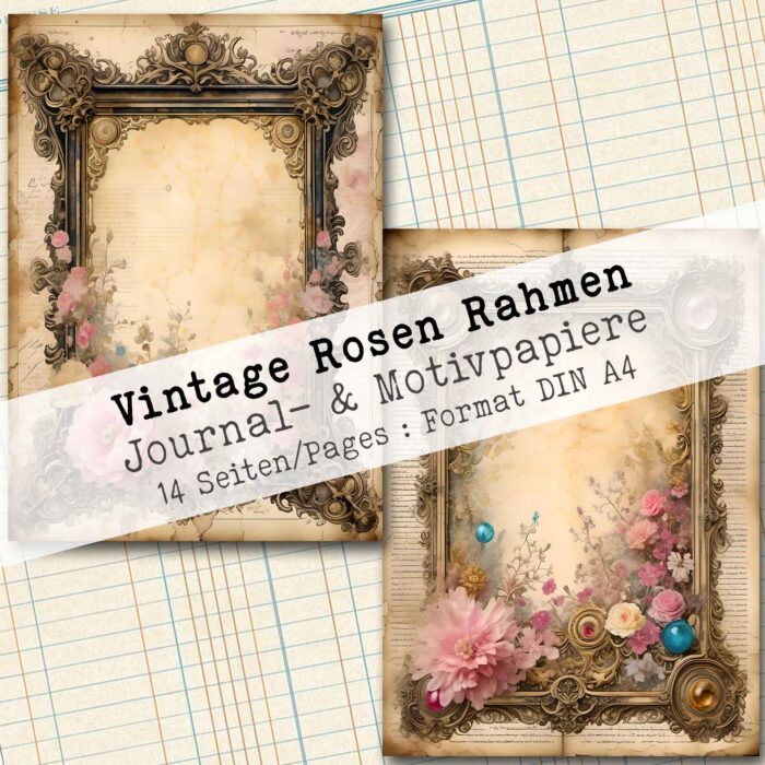 Vintage Rosen Rahmen, Journal- & Motivpapiere, 14 Seiten [Digital] – Bild 4
