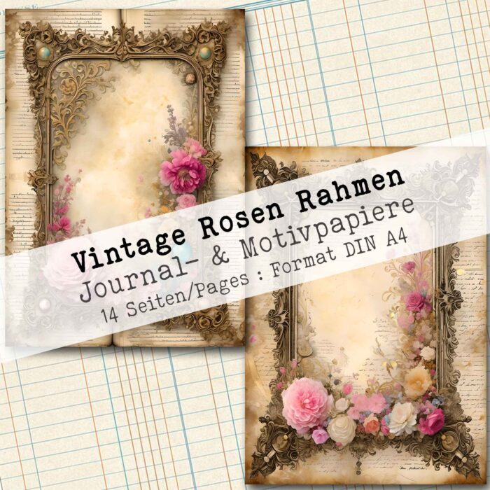 Vintage Rosen Rahmen, Journal- & Motivpapiere, 14 Seiten [Digital] – Bild 3