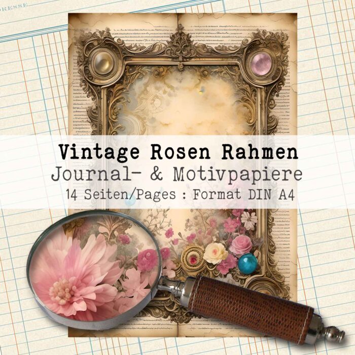 Vintage Rosen Rahmen, Journal- & Motivpapiere, 14 Seiten [Digital] – Bild 2