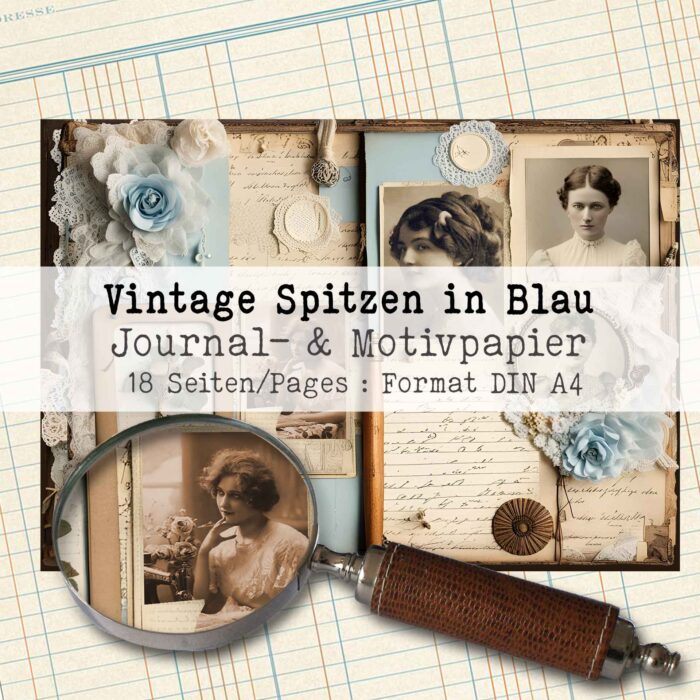 Vintage Spitzen in Blau, Motivpapier, 18 Seiten [Digital] – Bild 2