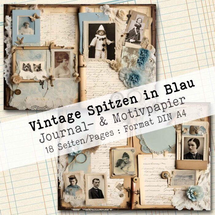 Vintage Spitzen in Blau, Motivpapier, 18 Seiten [Digital] – Bild 4