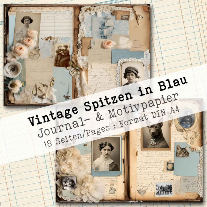 Vintage Spitzen in Blau, Motivpapier, 18 Seiten [Digital] – Bild 3
