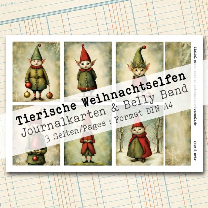Tierische Weihnachtselfen, 18 Journal Karten & Belly Band, 3 Seiten [Digital] – Bild 5