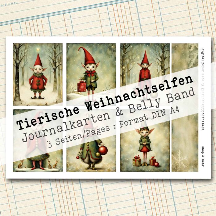 Tierische Weihnachtselfen, 18 Journal Karten & Belly Band, 3 Seiten [Digital] – Bild 4