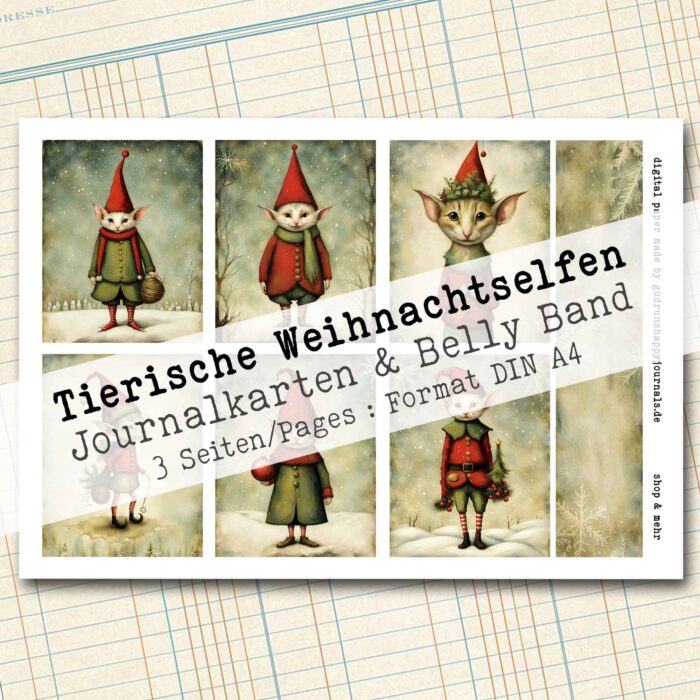 Tierische Weihnachtselfen, 18 Journal Karten & Belly Band, 3 Seiten [Digital] – Bild 3