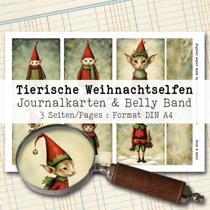 Tierische Weihnachtselfen, 18 Journal Karten & Belly Band, 3 Seiten [Digital] – Bild 2