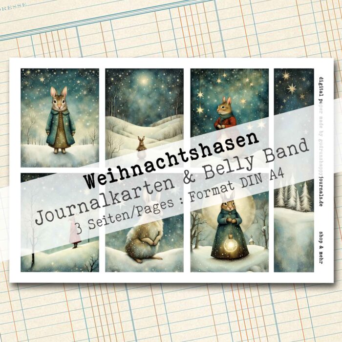 Weihnachtshasen, 18 Journal Karten & Belly Band, 3 Seiten [Digital] – Bild 5