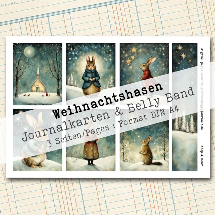Weihnachtshasen, 18 Journal Karten & Belly Band, 3 Seiten [Digital] – Bild 4