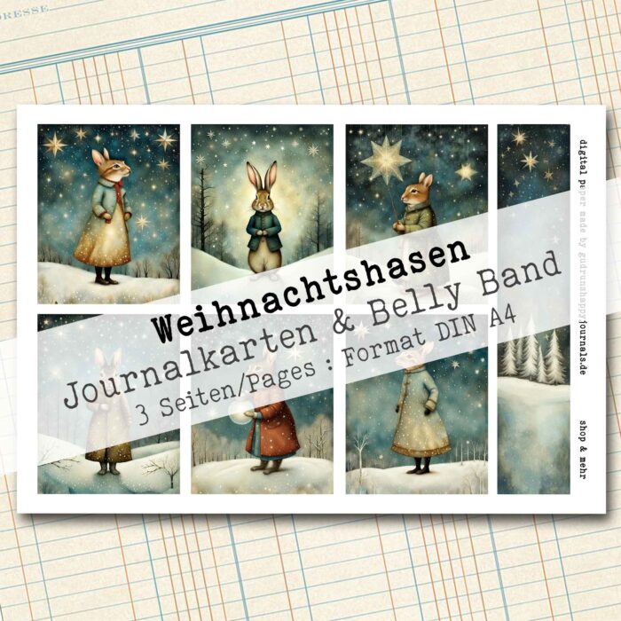 Weihnachtshasen, 18 Journal Karten & Belly Band, 3 Seiten [Digital] – Bild 3