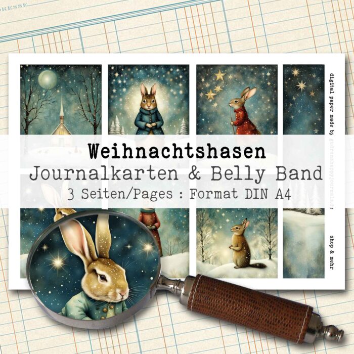 Weihnachtshasen, 18 Journal Karten & Belly Band, 3 Seiten [Digital] – Bild 2