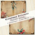 Winterwald Weihnacht, Florales Papier, 6 Seiten [Digital] – Bild 5
