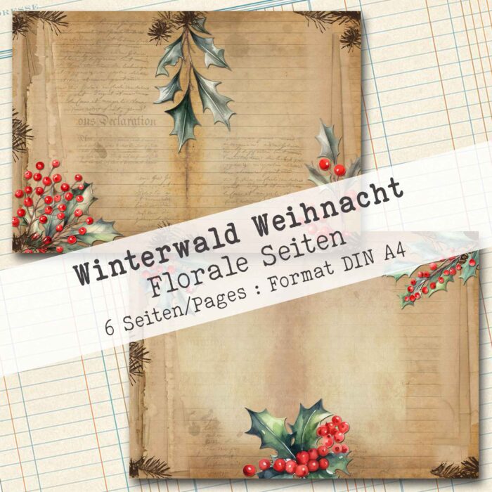 Winterwald Weihnacht, Florales Papier, 6 Seiten [Digital] – Bild 5