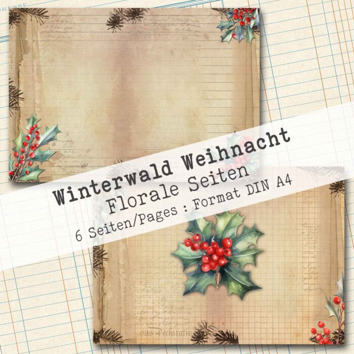 Winterwald Weihnacht, Florales Papier, 6 Seiten [Digital] – Bild 4