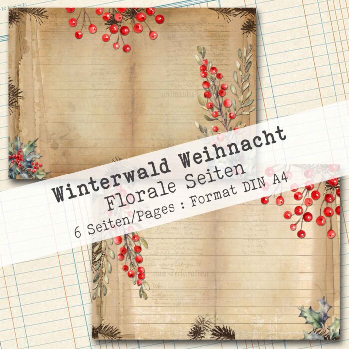 Winterwald Weihnacht, Florales Papier, 6 Seiten [Digital] – Bild 3