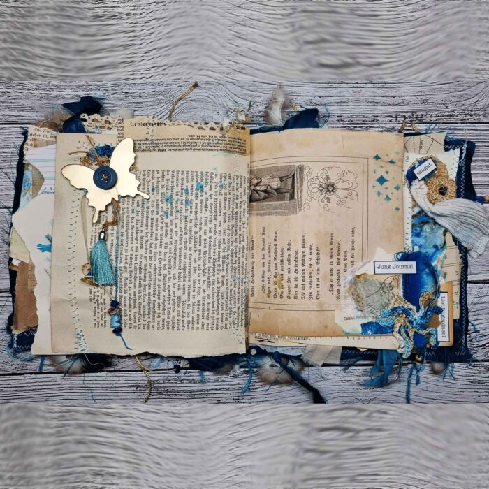 Handgefertigtes Junk Journal "Blue Raggedy" – Bild 5