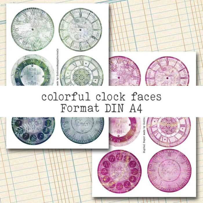 Clock Faces - vintage Uhren, Dekorationselemente, 12 Seiten [Digital] – Bild 2