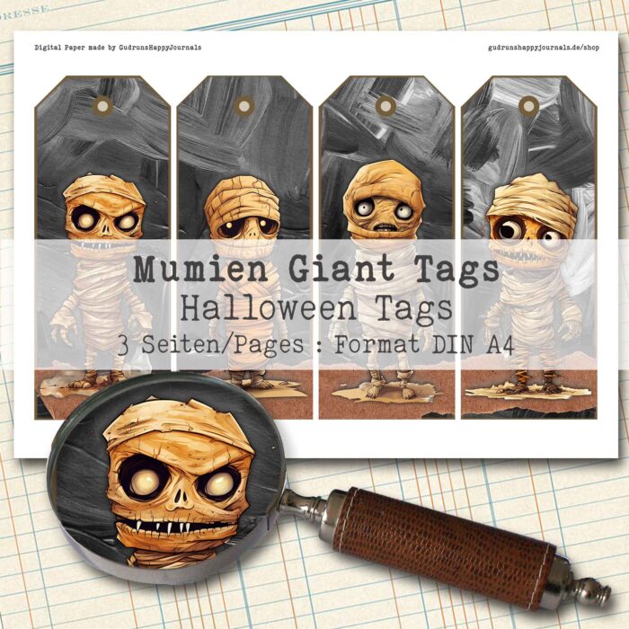 Mumien Giant Tags, Halloween Ephemera, 3 Seiten [Digital] – Bild 2