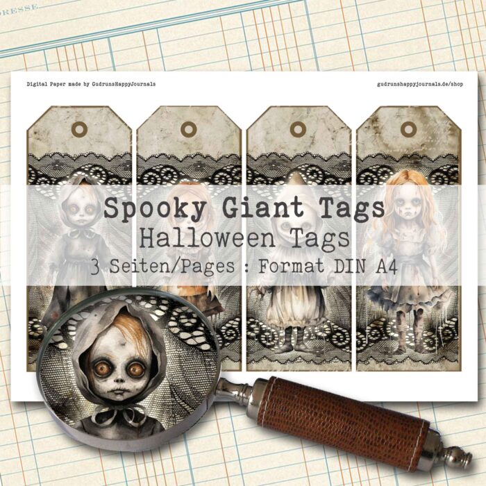 Spooky Giant Tags, Halloween Ephemera, 3 Seiten [Digital] – Bild 2